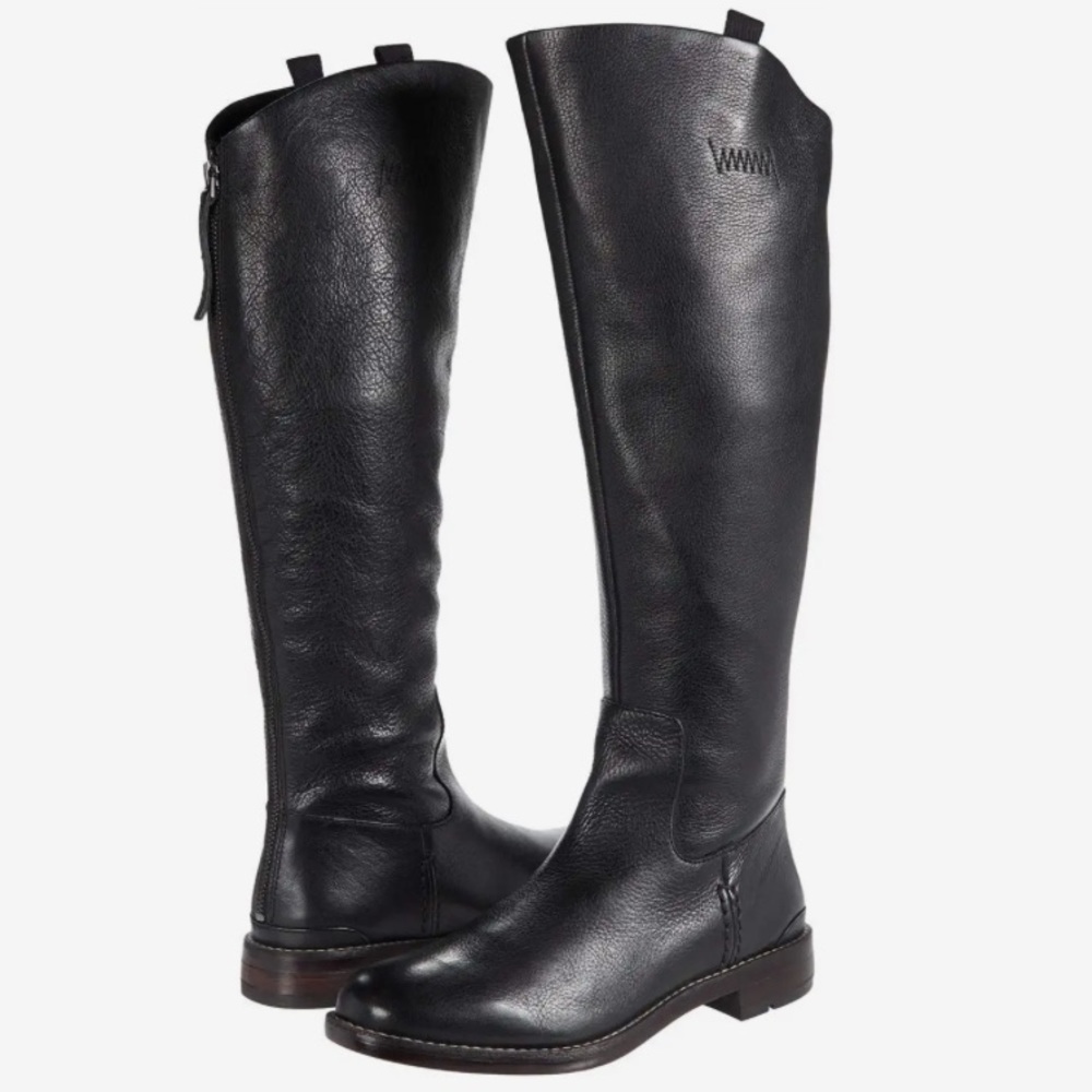 Franco Sarto Meyer Leather Riding Boots, Black, Full-back Zipper. NWOT